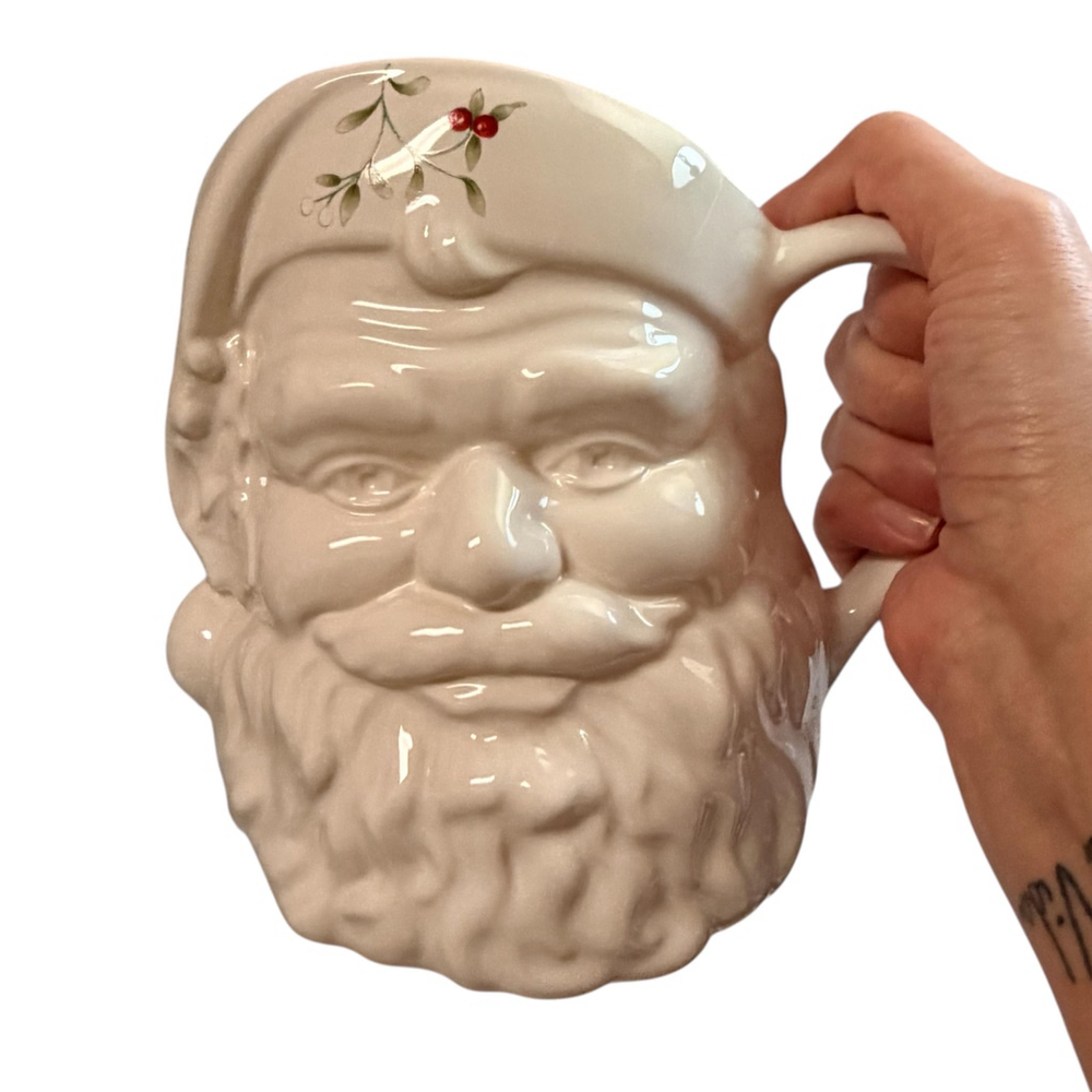 Vintage Pfaltzgraff Santa Face Mug USA Christmas Holly Ceramic Coffee Cup - Picture 12 of 15